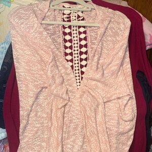 Chic Pink Cardigan with Lace Accent